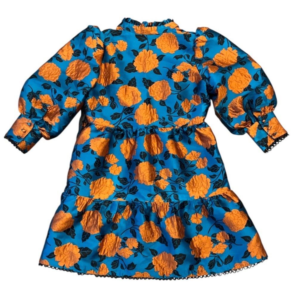 Emily Lovelock New Small Blue and Orange Floral Dress - Picture 5 of 13
